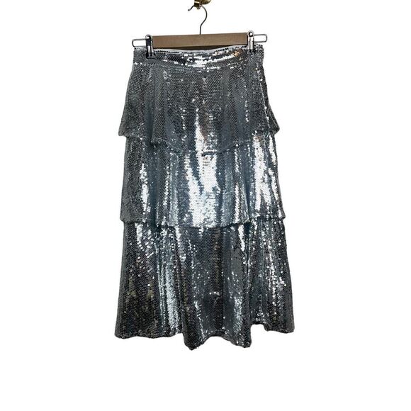 FRNCH Paris Evaleen Sequin Tiered Midi Skirt Sz. S - Picture 4 of 8